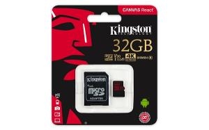 Εικόνα της KINGSTON Memory Card MicroSD Canvas React SDCR/32GB, Class 10, SD Adapter